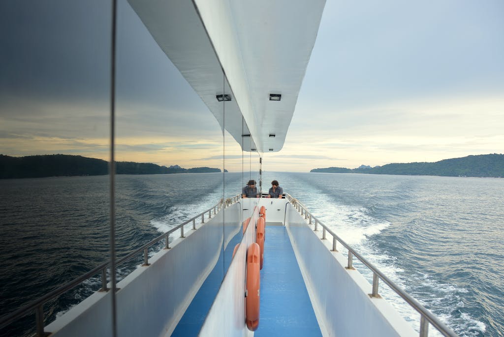 Enjoy a serene sailing experience off the coast of Krabi, Thailand, aboard a sleek yacht.